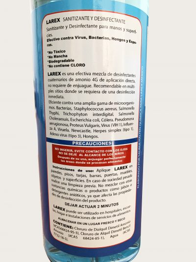 etiqueta líquido Larex sanitizante y desinfectante 4L