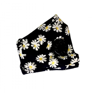 Cubrebocas de tela con diseño de flores color negro con válvula