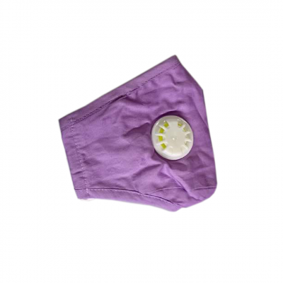 Cubrebocas de tela color lila con válvula